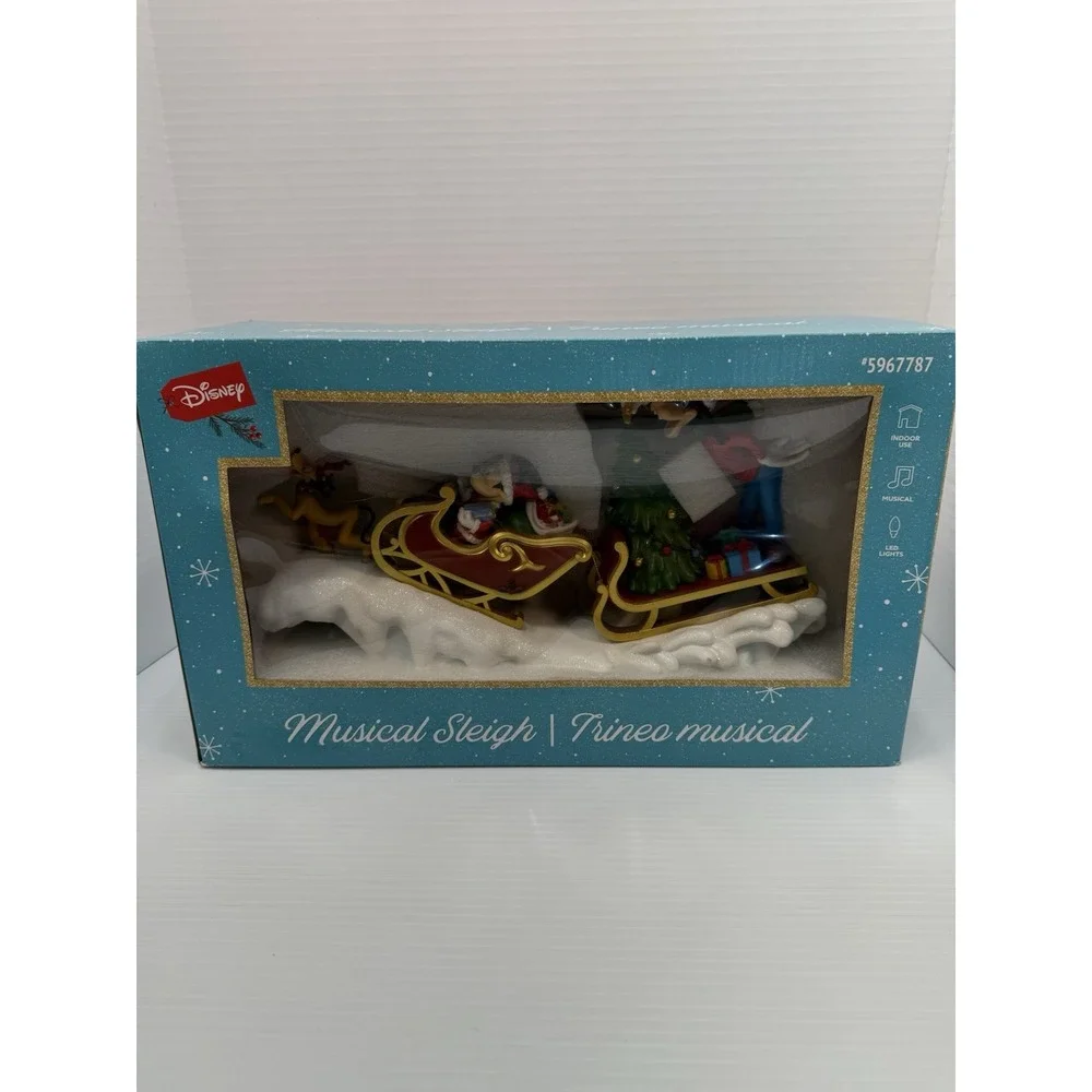 NEW Disney Christmas Holiday‎ Musical Sleigh Mickey Minnie Goofy Pluto 5967787